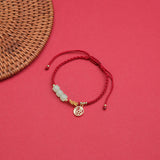 Jade Bead Fu Charm Red Cord Bracelet — product view 3