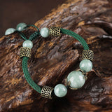 Jade Bead Green Cord Bracelet — product view