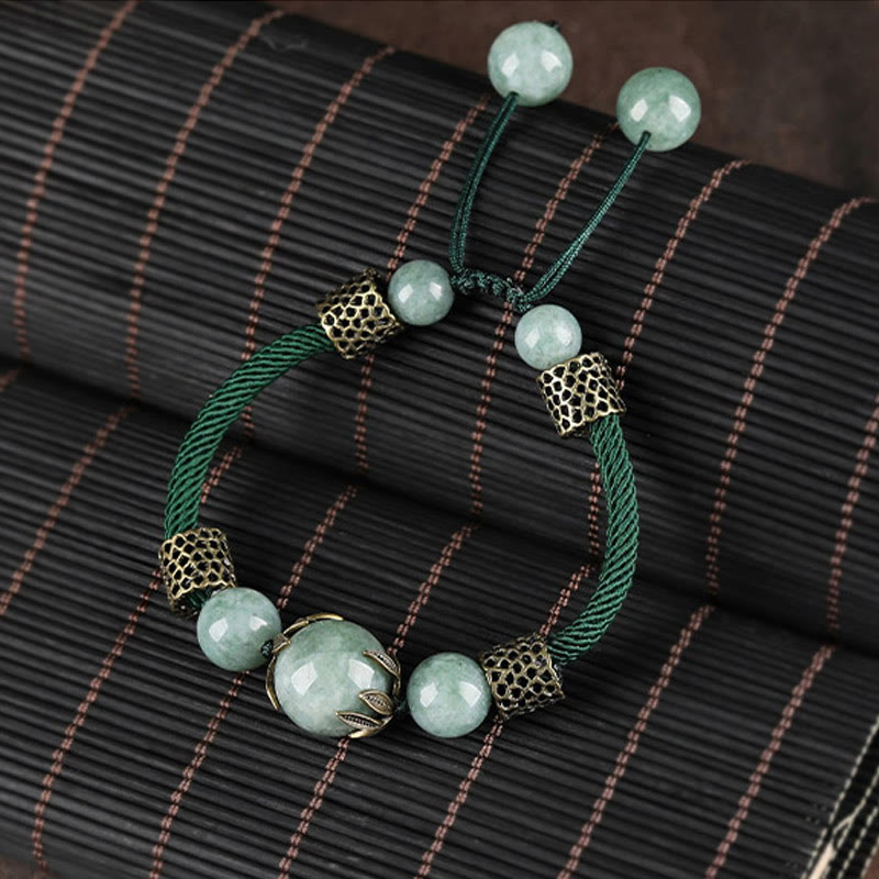 Jade Bead Green Cord Bracelet — detail view 2