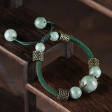 Jade Bead Green Cord Bracelet — detail view 3