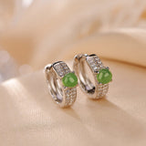 Jade Bead Sterling Silver Hoops — product view