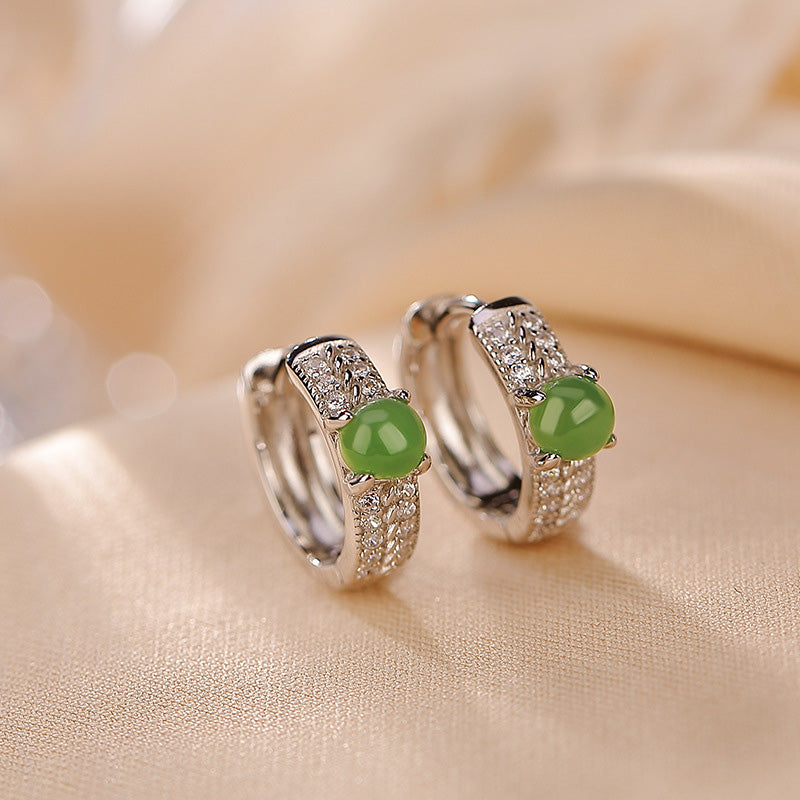 Jade Bead Sterling Silver Hoops — product view