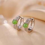 Jade Bead Sterling Silver Hoops — detail view 2
