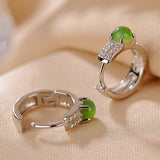 Jade Bead Sterling Silver Hoops — detail view 4