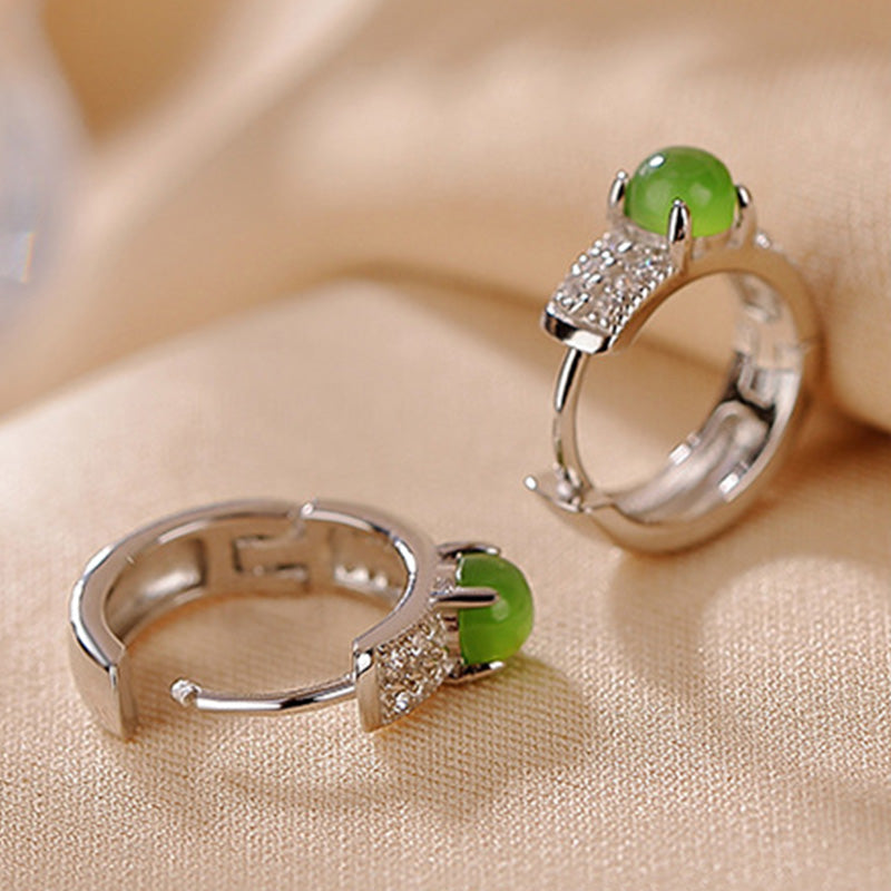 Jade Bead Sterling Silver Hoops — detail view 4
