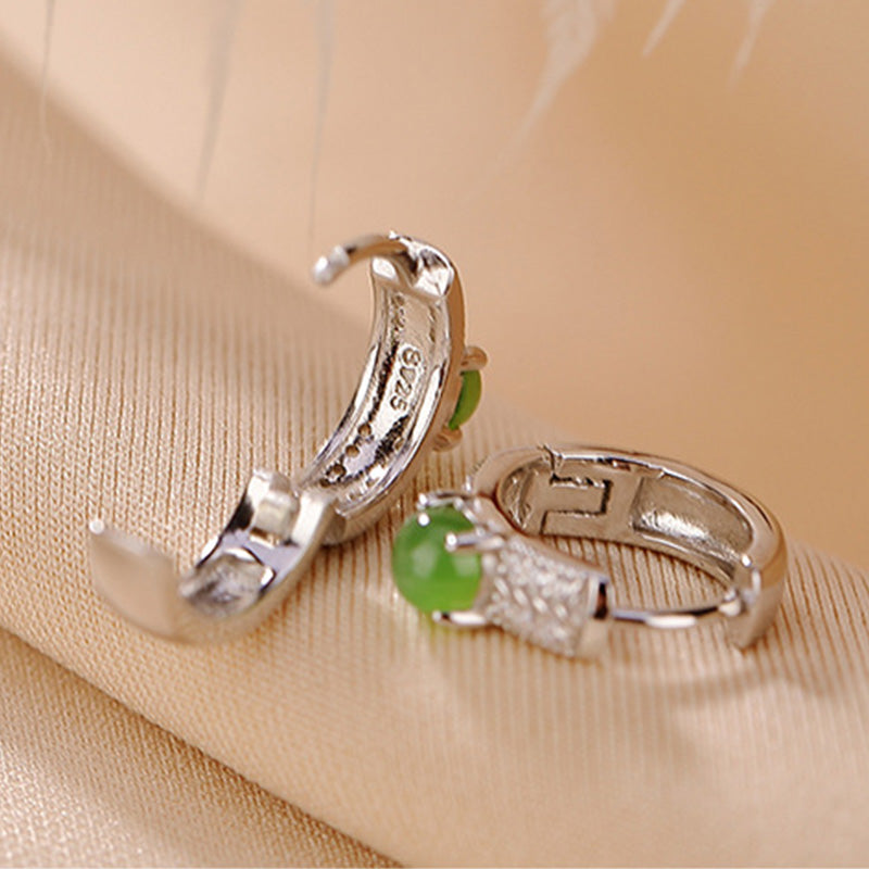 Jade Bead Sterling Silver Hoops — detail view 5