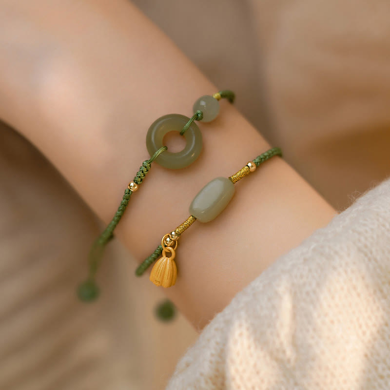 Jade Charm Adjustable Cord Bracelet — product view