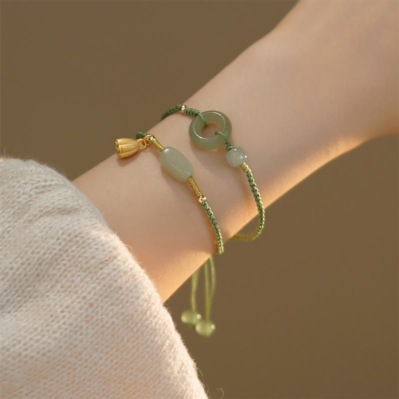 Jade Charm Adjustable Cord Bracelet — detail view 2