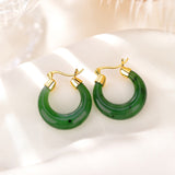 Jade Crescent Gold-Plated Silver Hoops — product view 3