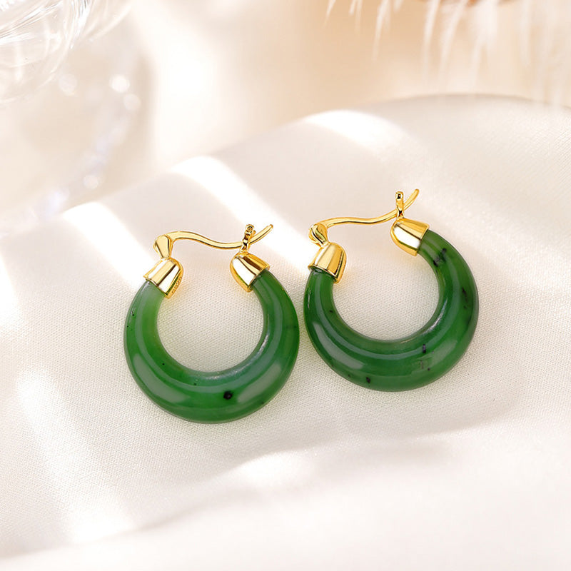 Jade Crescent Gold-Plated Silver Hoops — product view 3