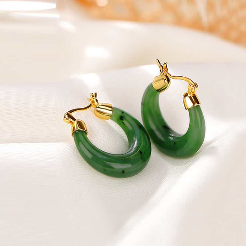 Jade Crescent Gold-Plated Silver Hoops — product view 4