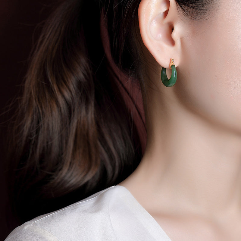 Jade Crescent Gold-Plated Silver Hoops — product view 5