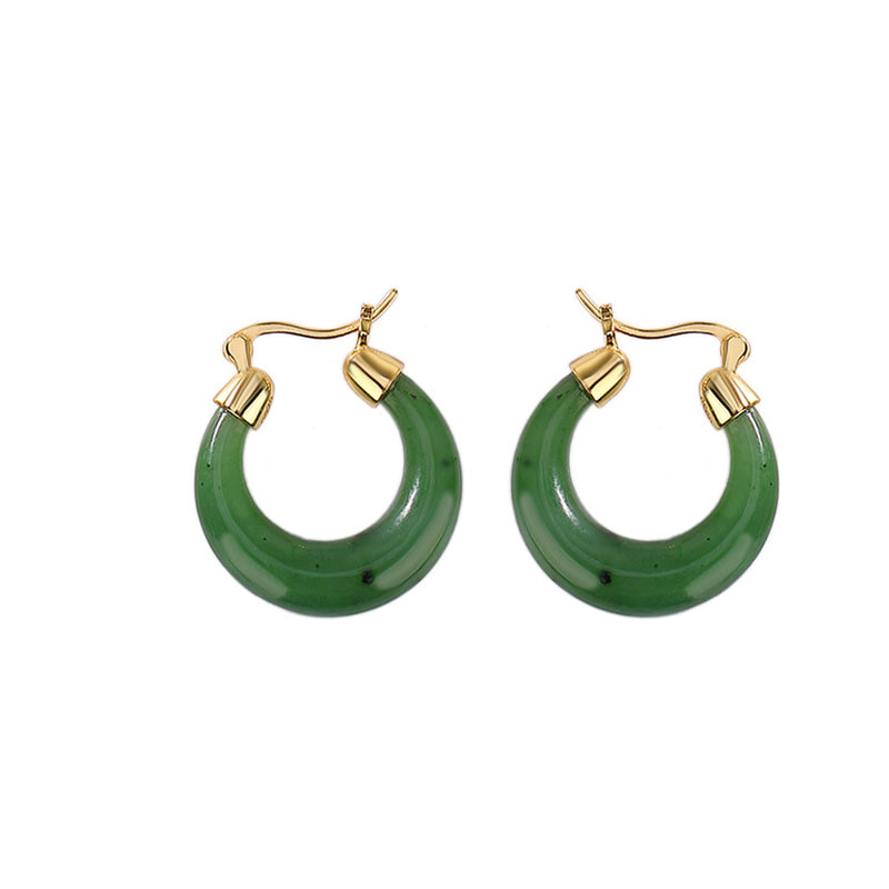 Jade Crescent Gold-Plated Silver Hoops — product view 6