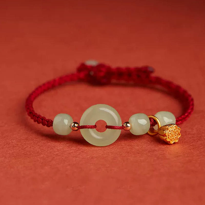 Jade Disc and Lotus Cord Bracelet — product view