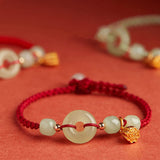 Jade Disc and Lotus Cord Bracelet — detail view 2