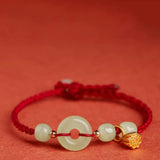 Jade Disc and Lotus Cord Bracelet — detail view 3