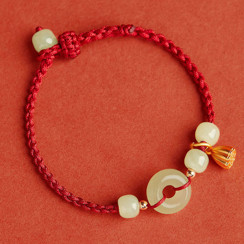 Jade Disc and Lotus Cord Bracelet — detail view 5