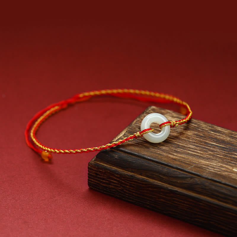 Jade Disc Braided Cord Bracelet — detail view 2