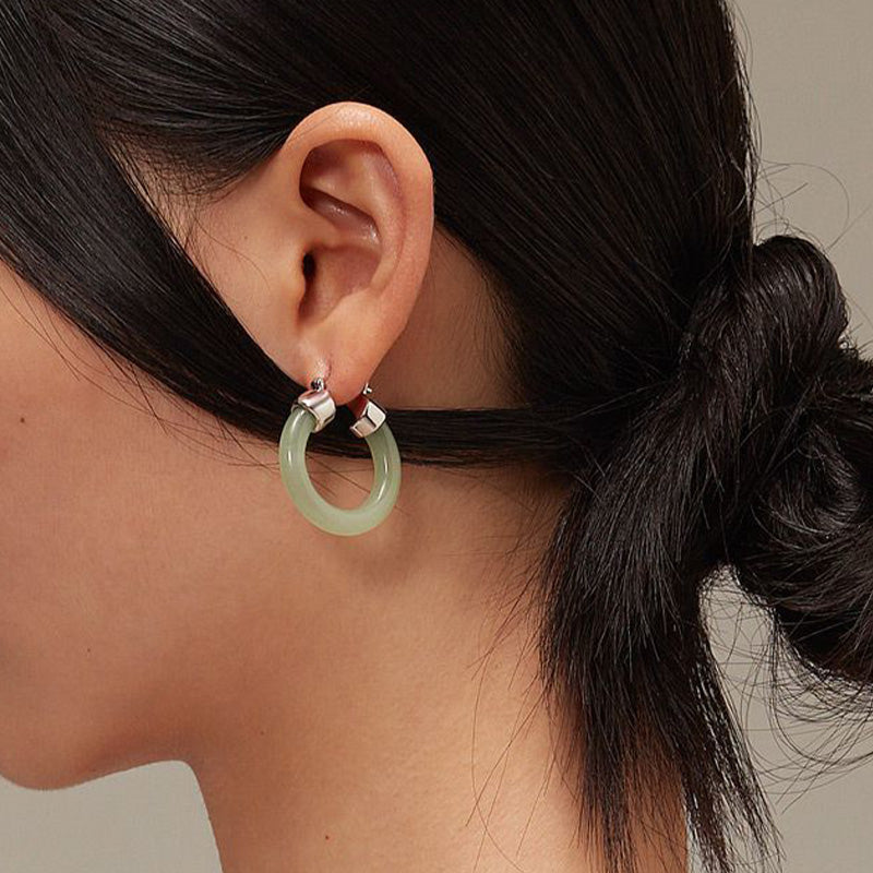 Jade Disc Drop Earrings — detail view 2
