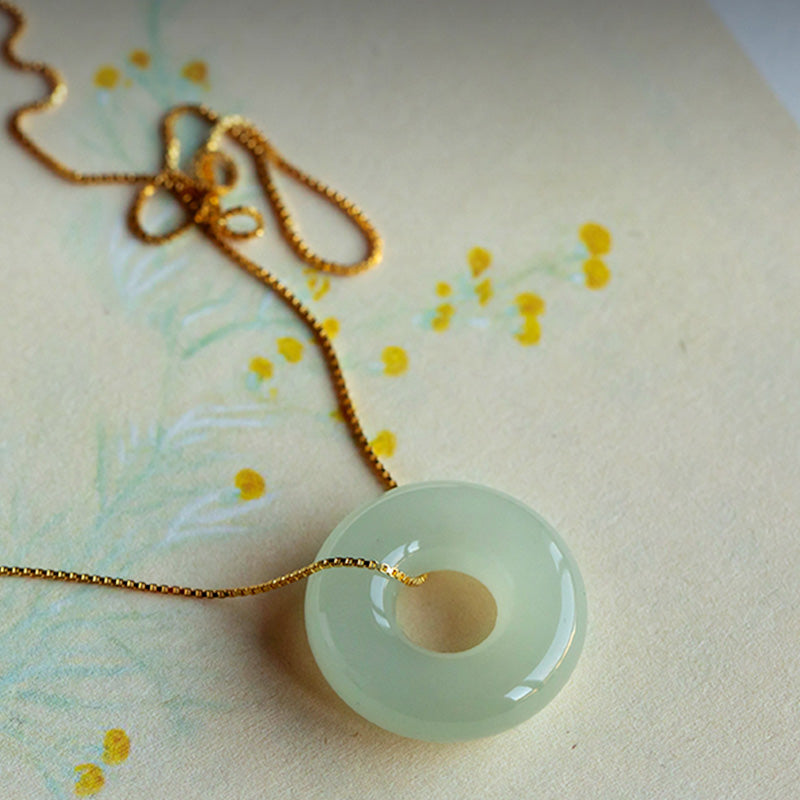 Jade Disc Gold-Plated Silver Necklace — detail view 4