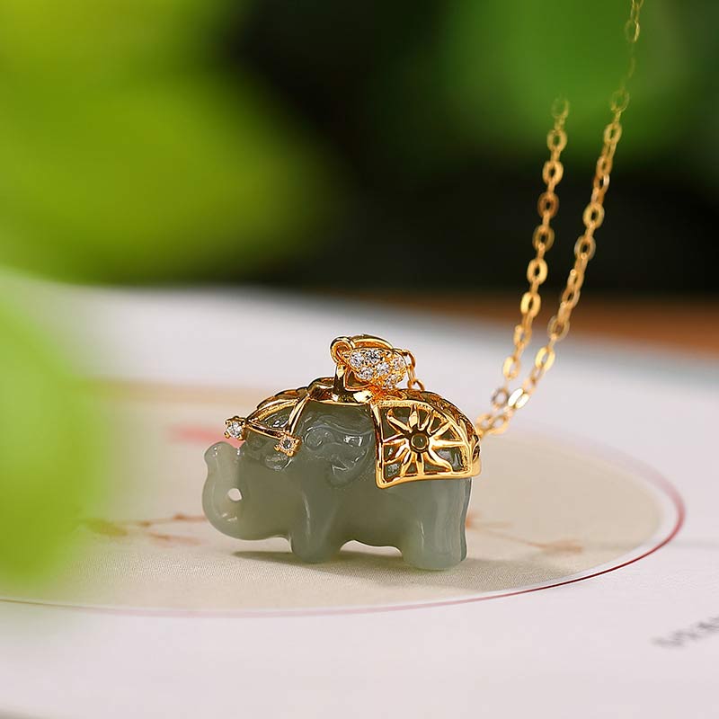 Jade Elephant Gold-Plated Silver Necklace — detail view 2