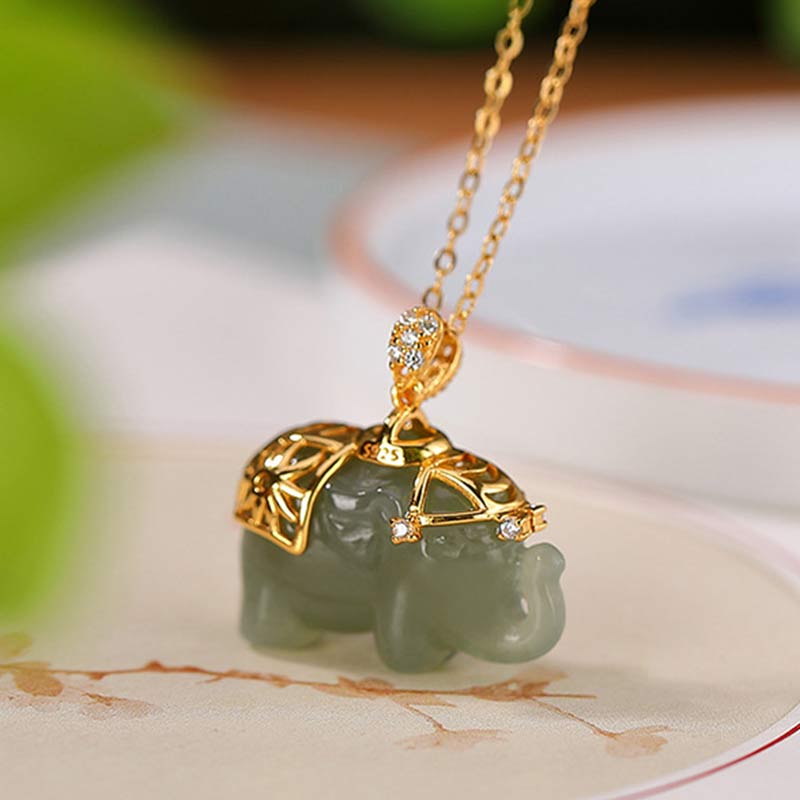 Jade Elephant Gold-Plated Silver Necklace — detail view 4