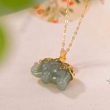 Jade Elephant Gold-Plated Silver Necklace — detail view 5
