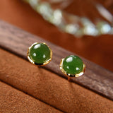 Jade Gold-Plated Silver Stud Earrings — product view 1