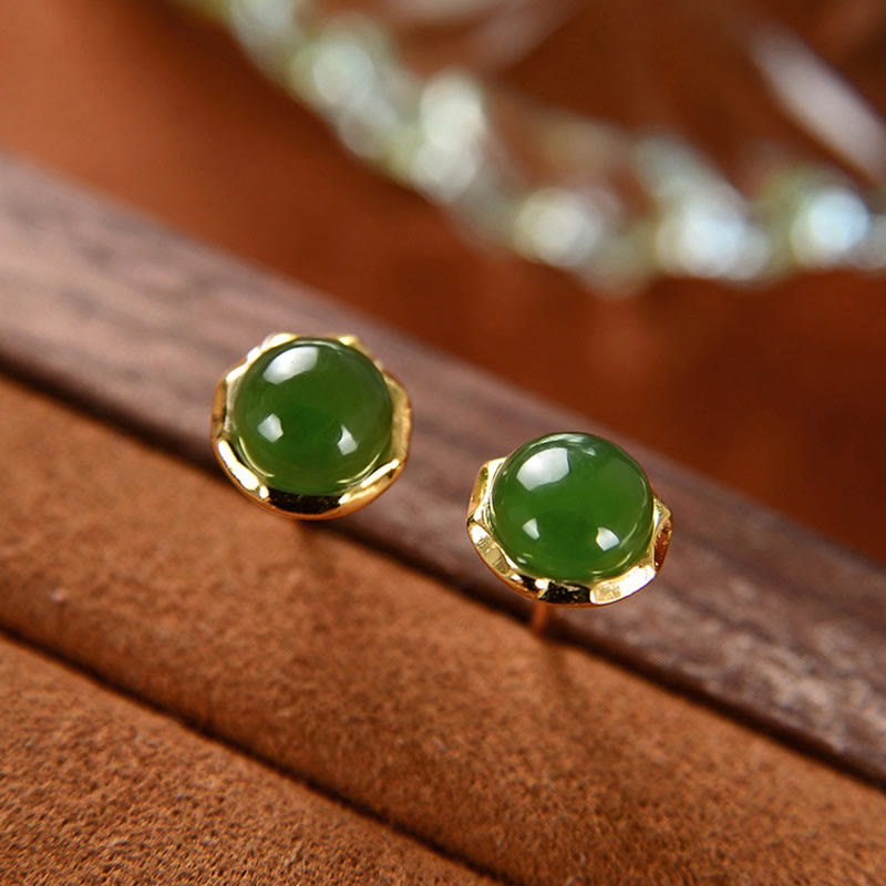 Jade Gold-Plated Silver Stud Earrings — product view 1