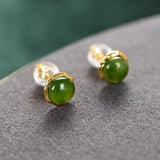 Jade Gold-Plated Silver Stud Earrings — product view 2