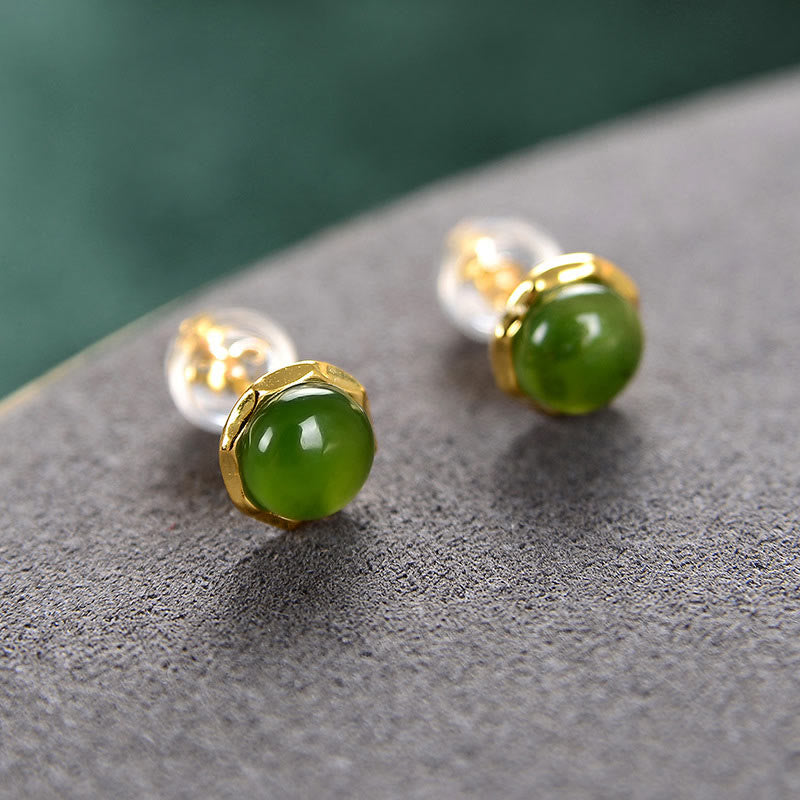 Jade Gold-Plated Silver Stud Earrings — product view 2