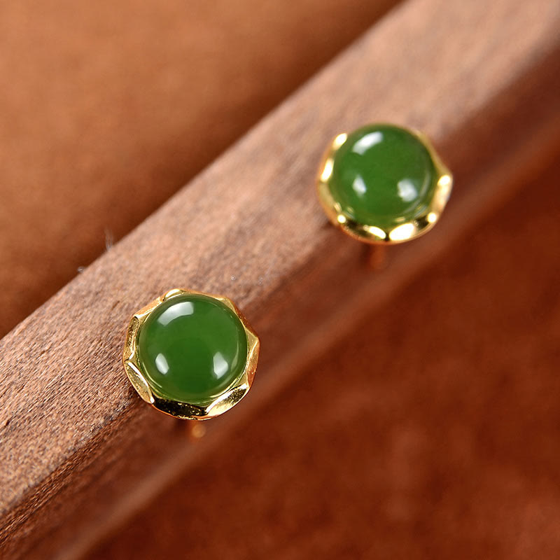 Jade Gold-Plated Silver Stud Earrings — product view 3