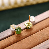 Jade Gold-Plated Silver Stud Earrings — product view 4