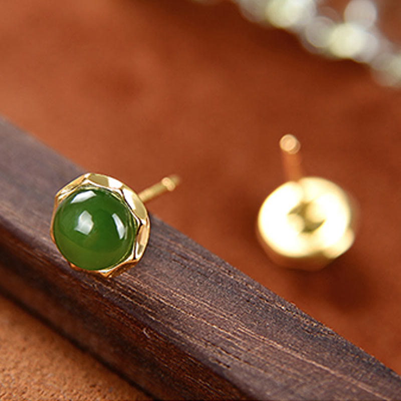 Jade Gold-Plated Silver Stud Earrings — product view 5