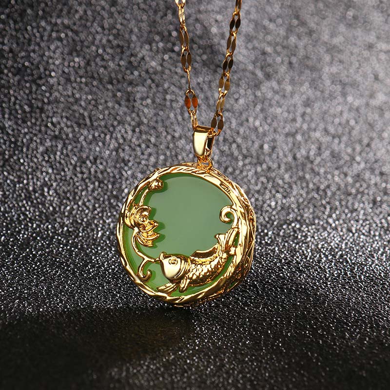 Jade Koi and Lotus Necklace — product view