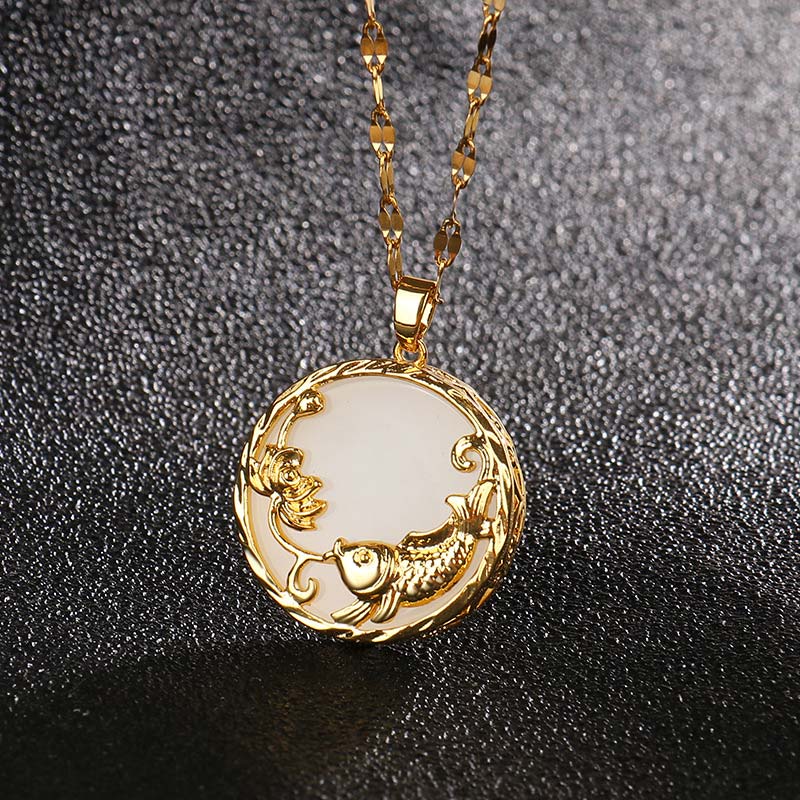 Jade Koi and Lotus Necklace — detail view 5