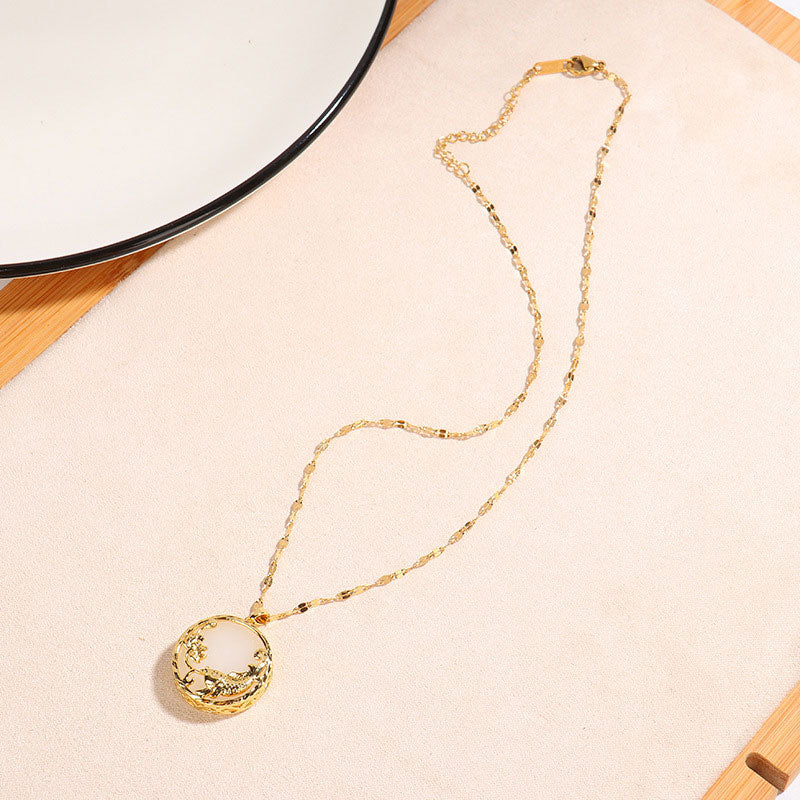 Jade Koi and Lotus Necklace — detail view 6
