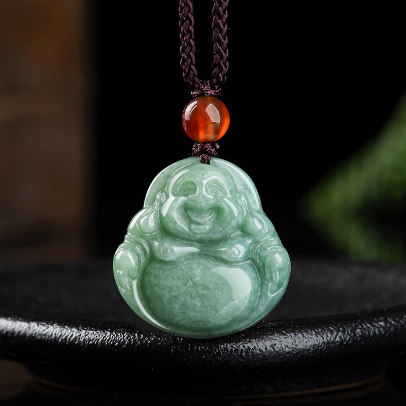 Jade Laughing Buddha Cord Necklace — product view 1