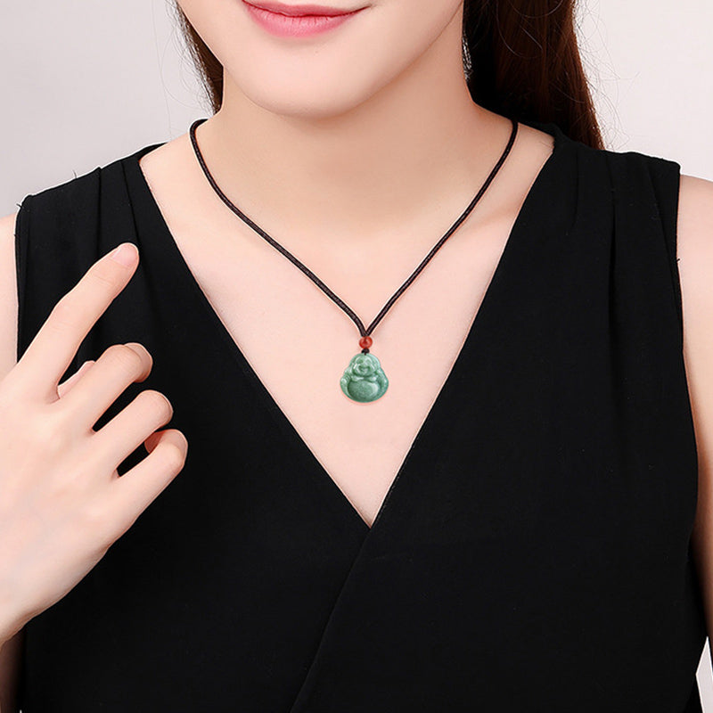 Jade Laughing Buddha Cord Necklace — product view 3