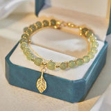 Jade Leaf Charm Double Strand Bracelet — product view 1