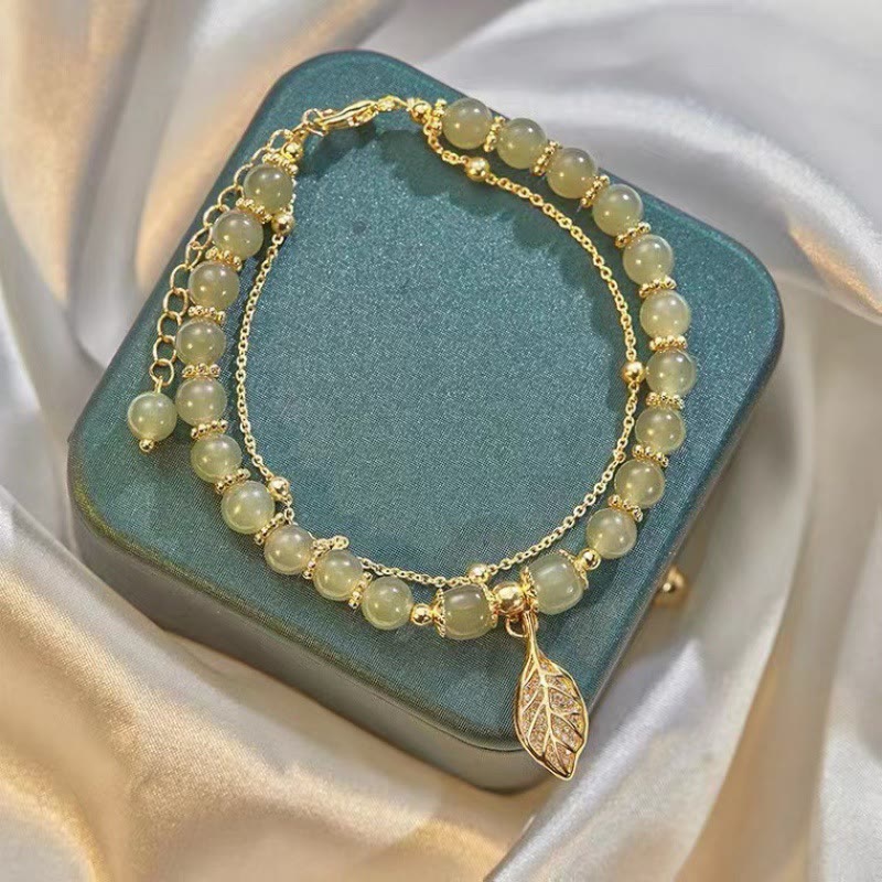 Jade Leaf Charm Double Strand Bracelet — product view 2