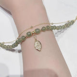 Jade Leaf Charm Double Strand Bracelet — product view 6
