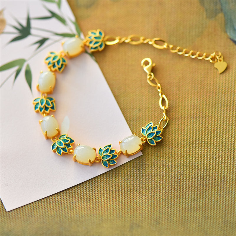 Jade Lotus Chain Bracelet — detail view 4