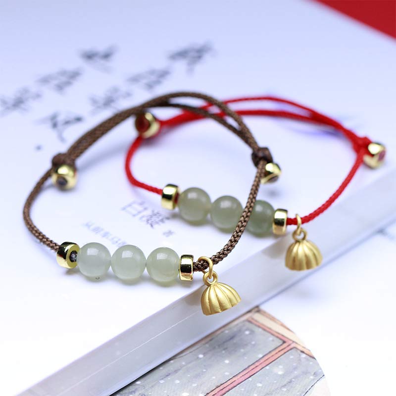 Jade Lotus Seed Woven Bracelet — detail view 2