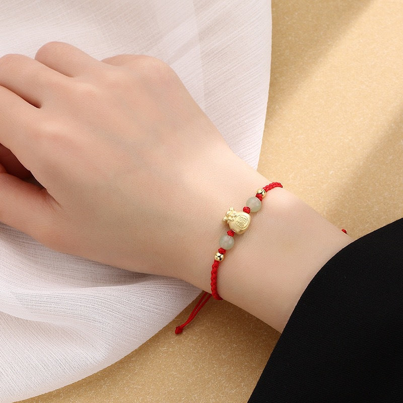 Jade Pouch Bead Braided Bracelet — product view 2