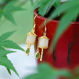 Jade Wheel Sterling Silver Drop Earrings — detail view 2