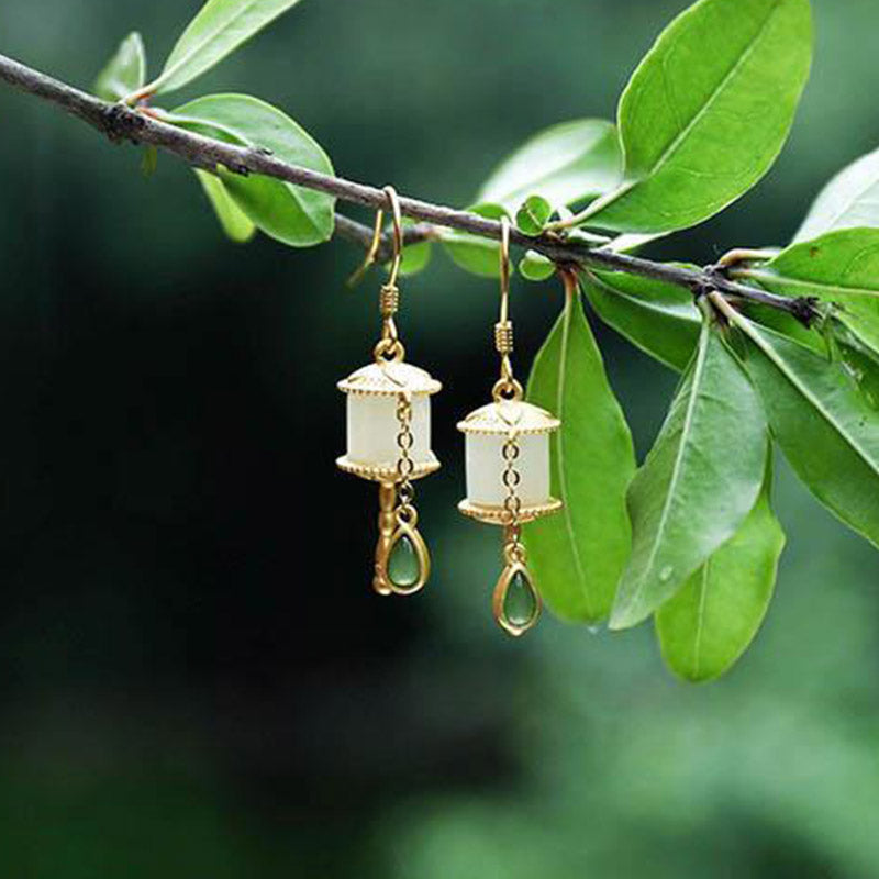 Jade Wheel Sterling Silver Drop Earrings — detail view 4