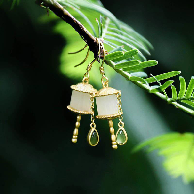 Jade Wheel Sterling Silver Drop Earrings — detail view 5