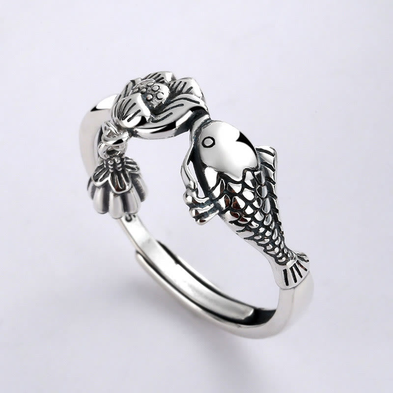 Koi and Lotus Sterling Silver Ring — product view