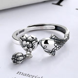 Koi and Lotus Sterling Silver Ring — detail view 2